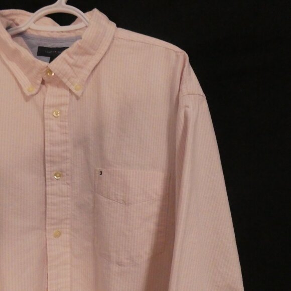 TOMMY HILFIGER | xl - extra large | Pink and White Striped Dress Shirt W/ Pocket - Picture 5 of 14